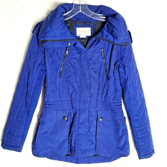 BCBGeneration Women's Quilted Hoodie Jacket Size Small Royal Blue Fully Zipped - Picture 1 of 8